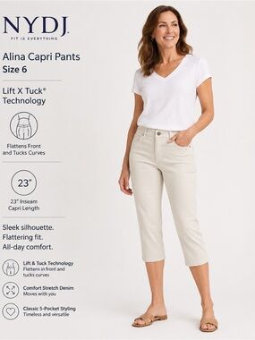NWT NYDJ Alina Capri Pants Size 6 • Lift X Tuck Technology • Cream